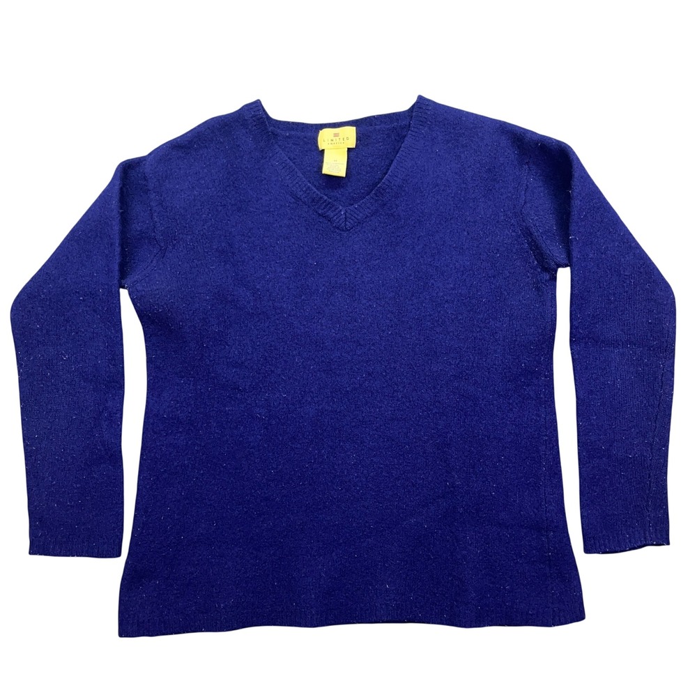Limited America Lambswool V-Neck Sweater Soft Knit Pullover Blue Medium Boho